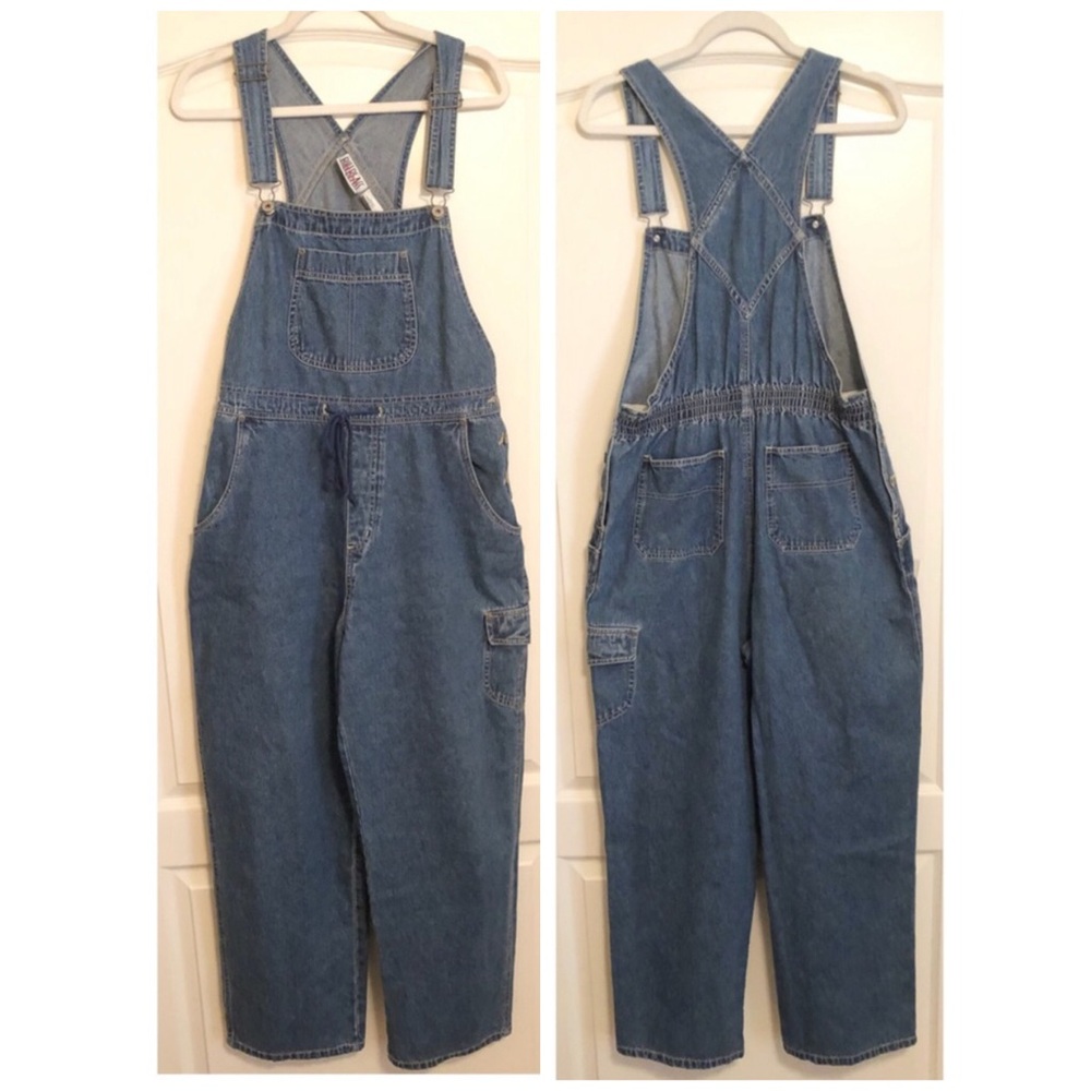 Vintage 90s Bill Blass Denim Straight Wide Leg Overalls Cotton Medium Wash